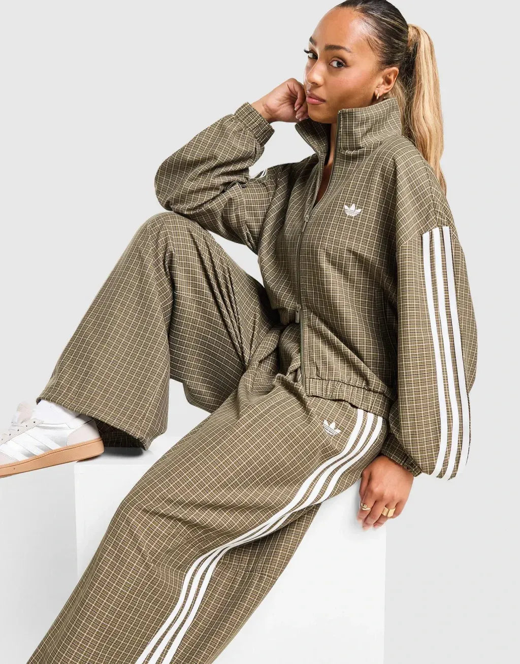 Retro Plaid Track Jacket and Pants Set.