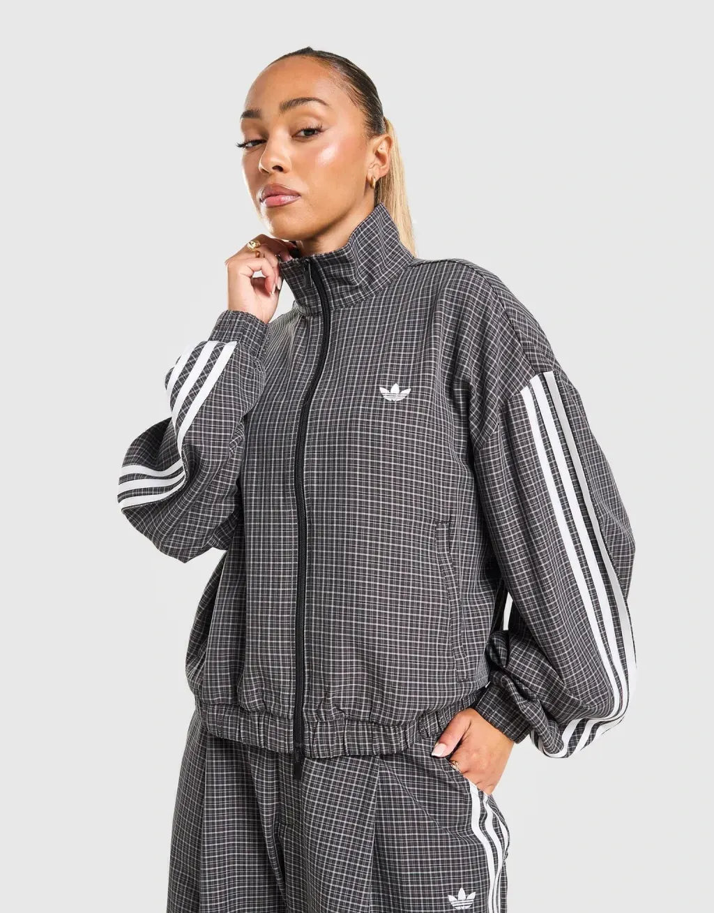 Retro Plaid Track Jacket and Pants Set.