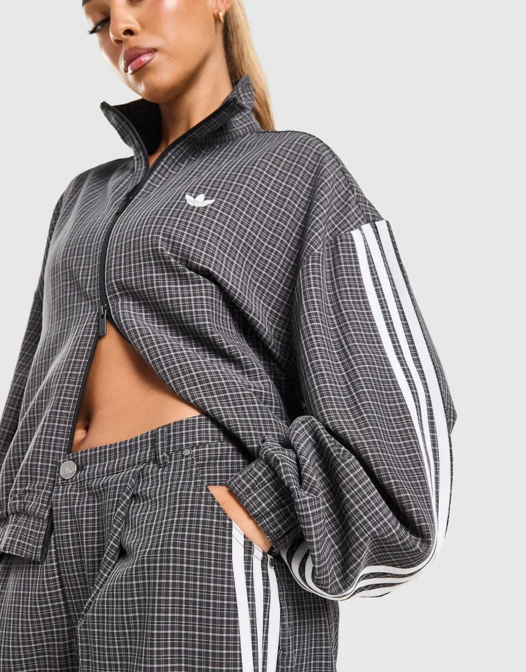 Retro Plaid Track Jacket and Pants Set.