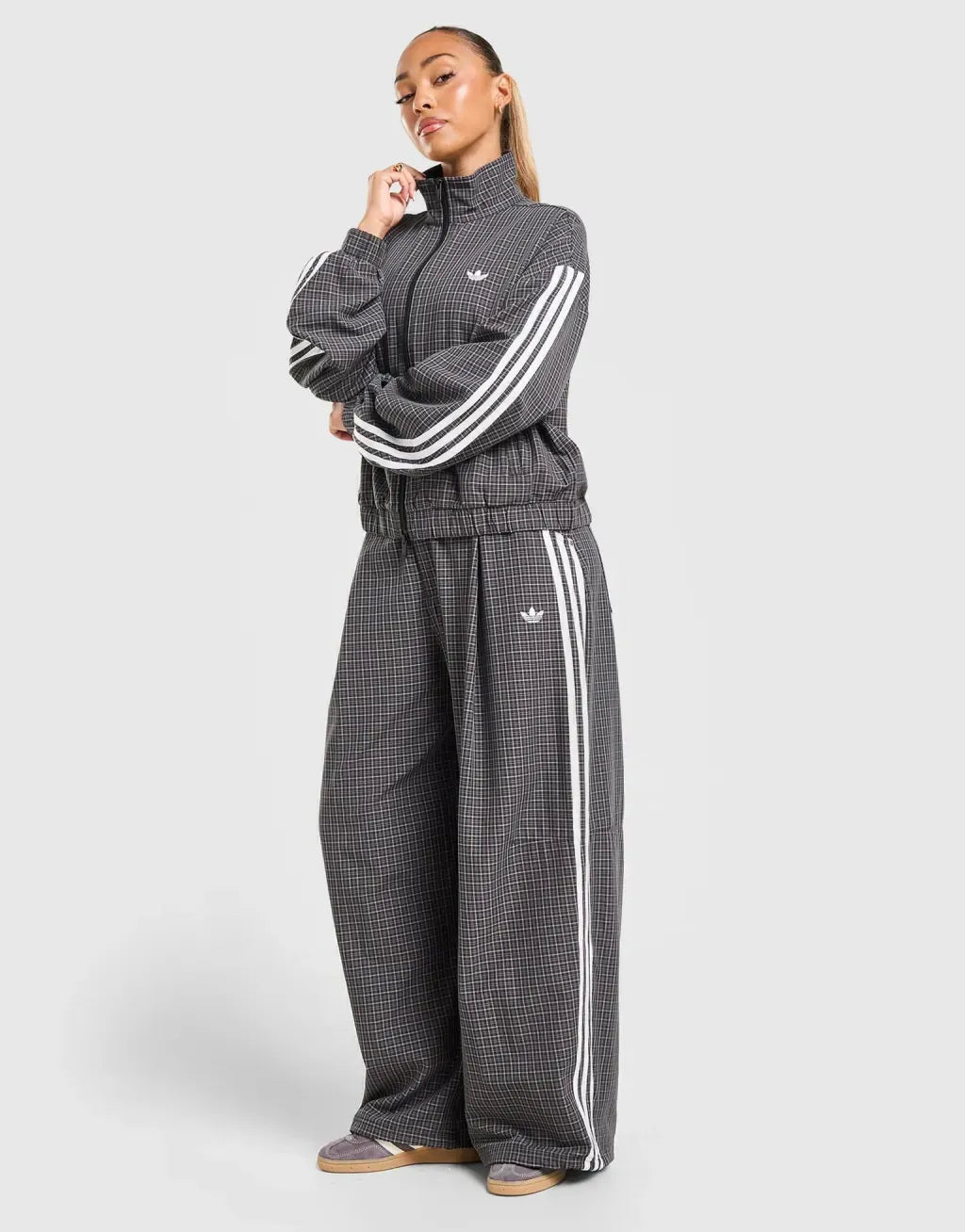 Retro Plaid Track Jacket and Pants Set.